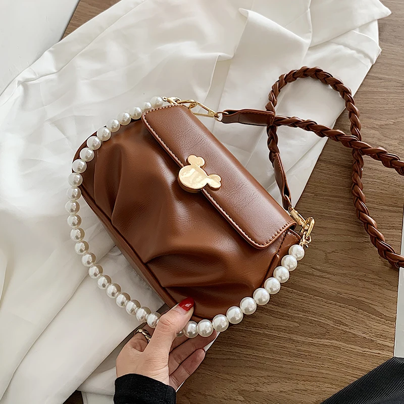 

с досавкой Pearl portable PU Leather Bags 2020 Trending Branded Designer Shoulder Handbags Female Travel Cross Body Bag